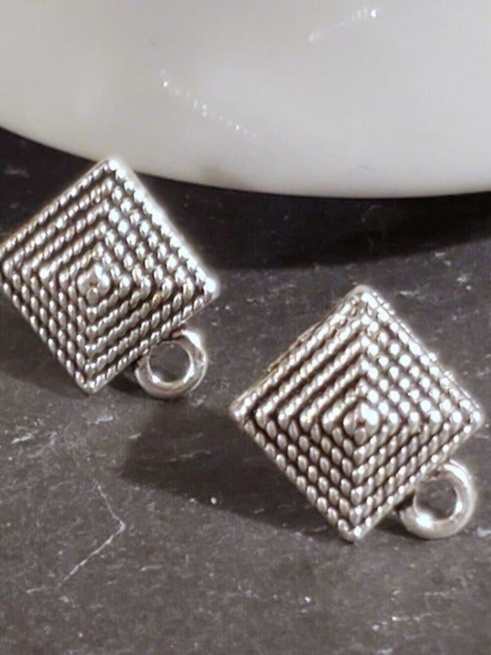 Avant Garde Antique Silver Egyptian Pyramid Dotted Earring Post Findings 2 pcs